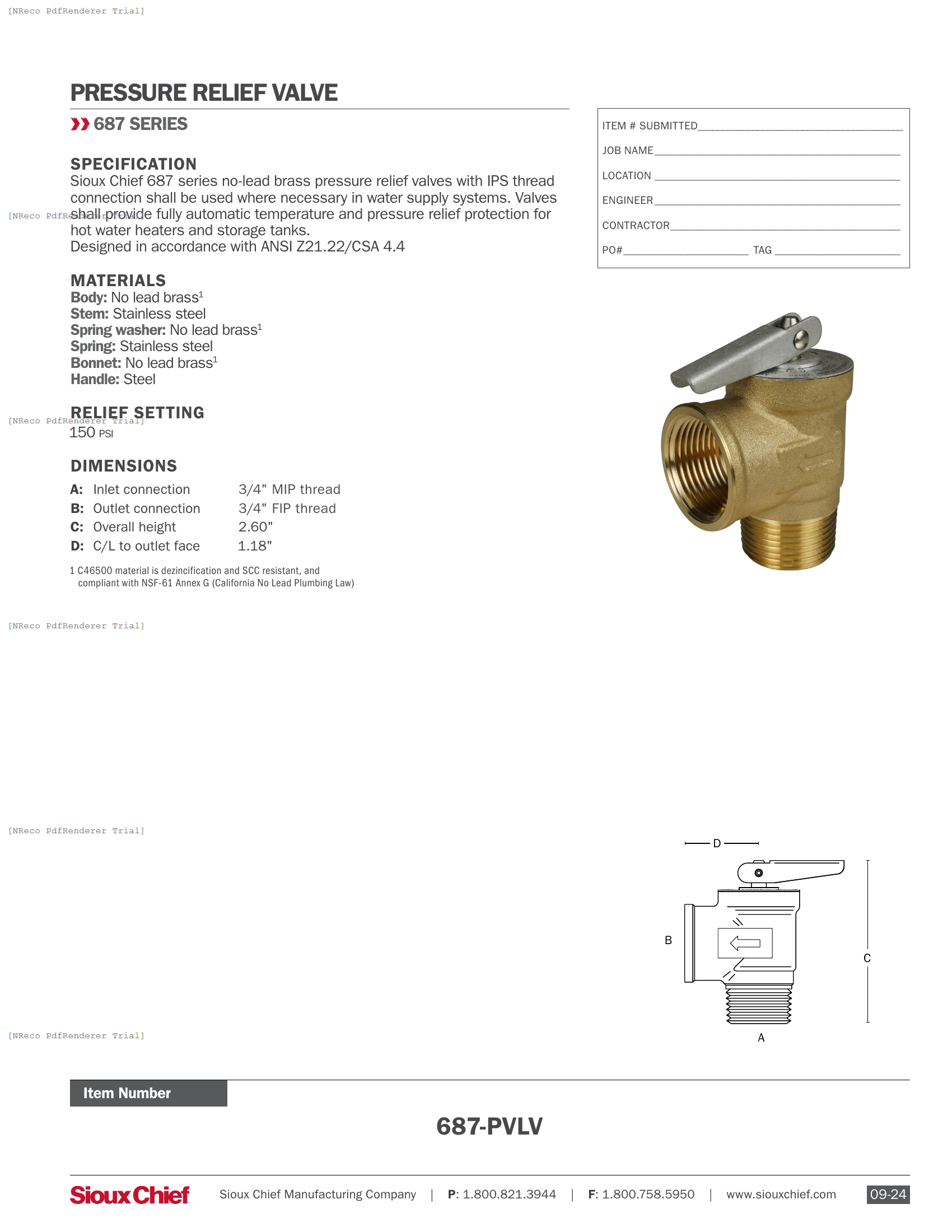 687-PVLV - PRESSURE RELIEF VALVE - SPEC SHEET.PDF Specification Document